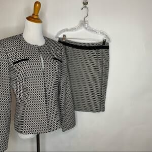 Black White Woven Skirt Suit Sz 6/10